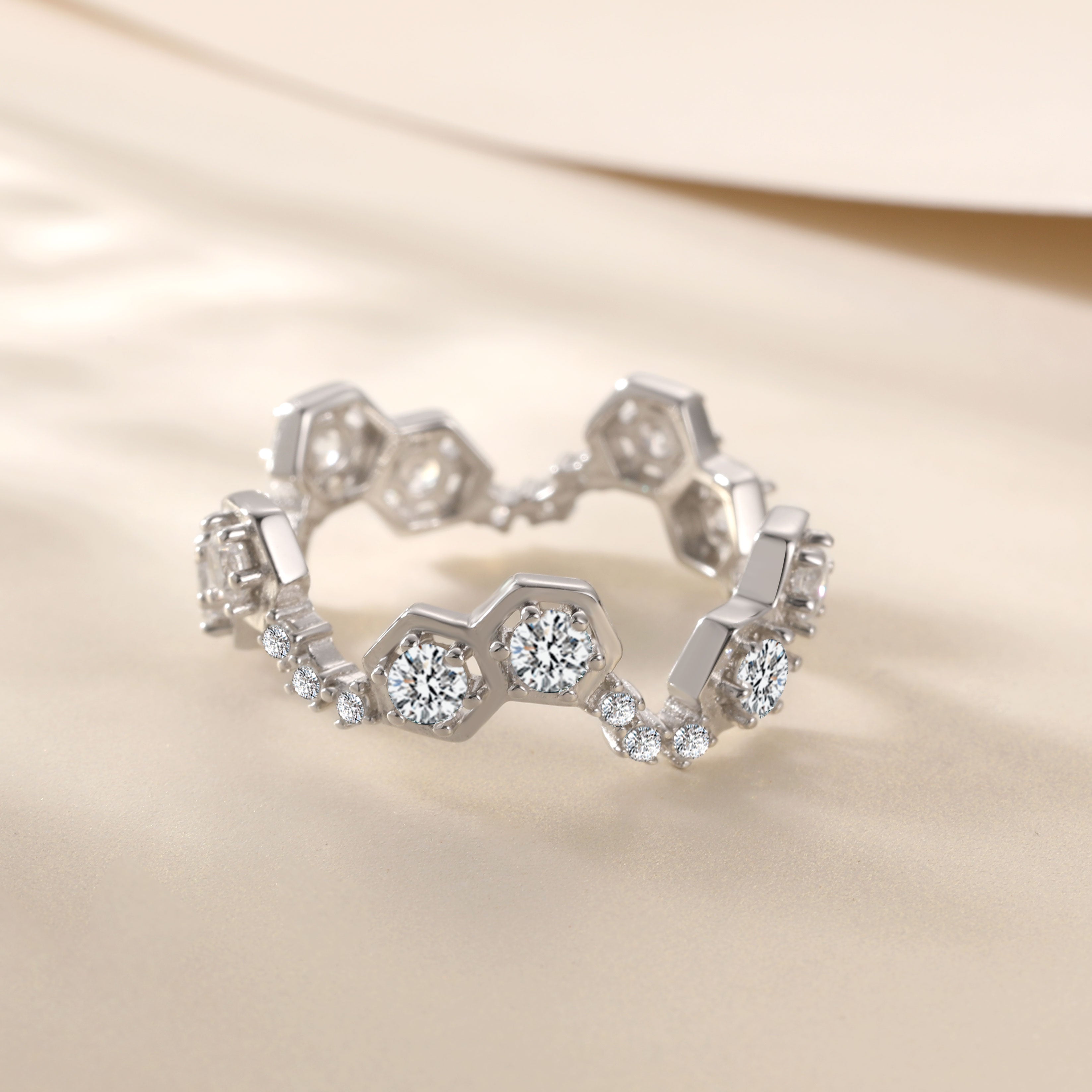 925 Sterling Silver Cz Honeycomb Design Ladies Eternity Ring