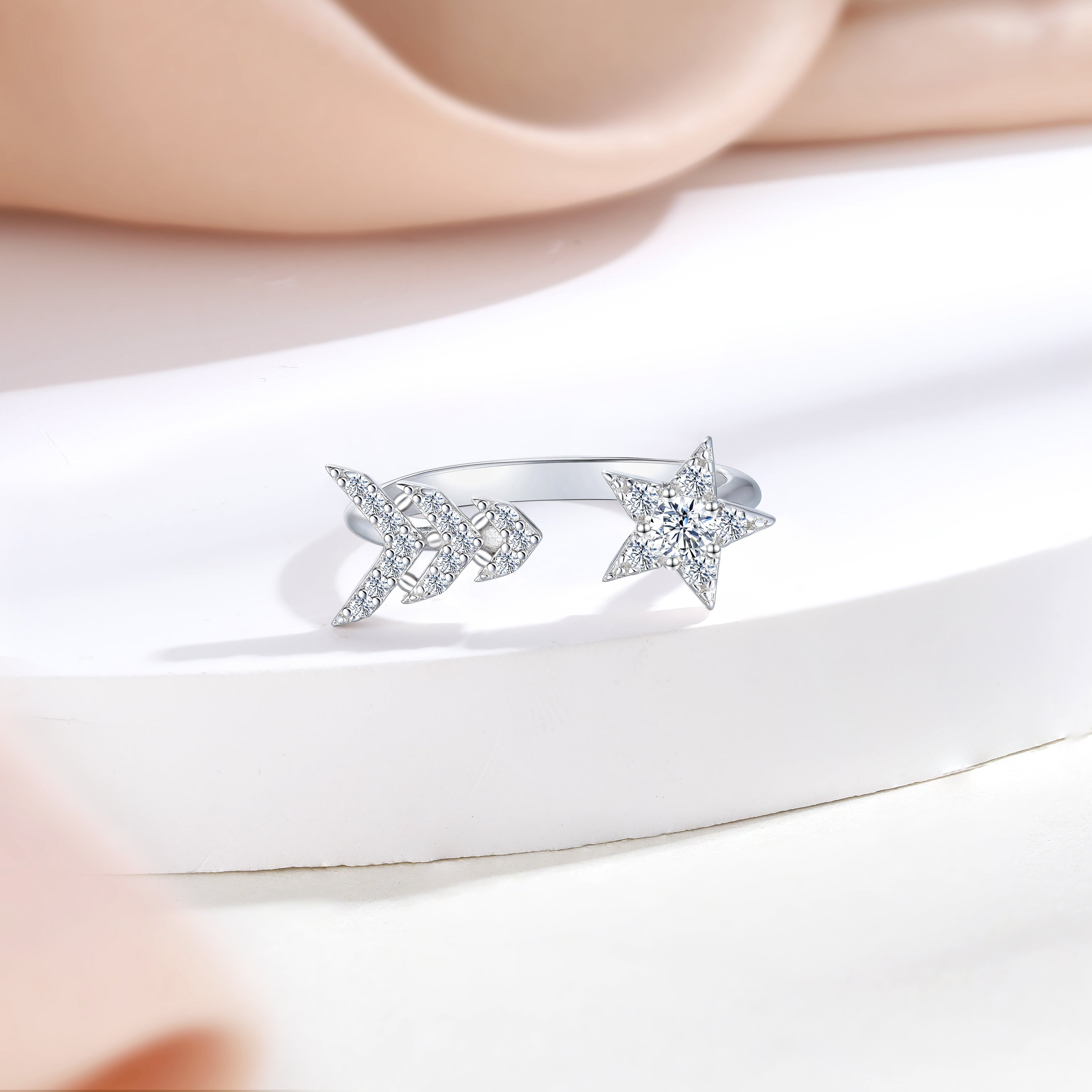 925 Sterling Silver Cz Shooting Star Open Ladies Ring