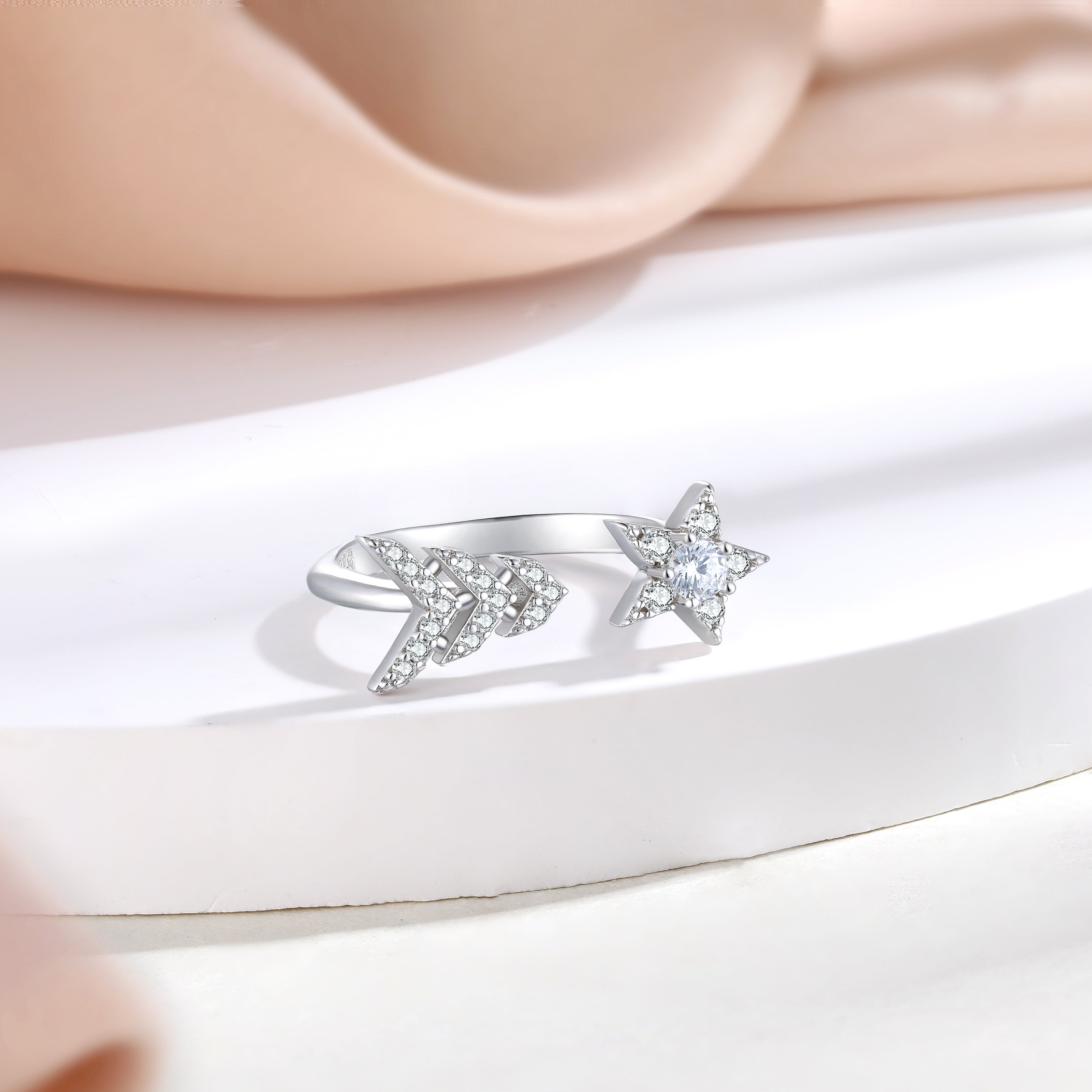 925 Sterling Silver Cz Shooting Star Open Ladies Ring