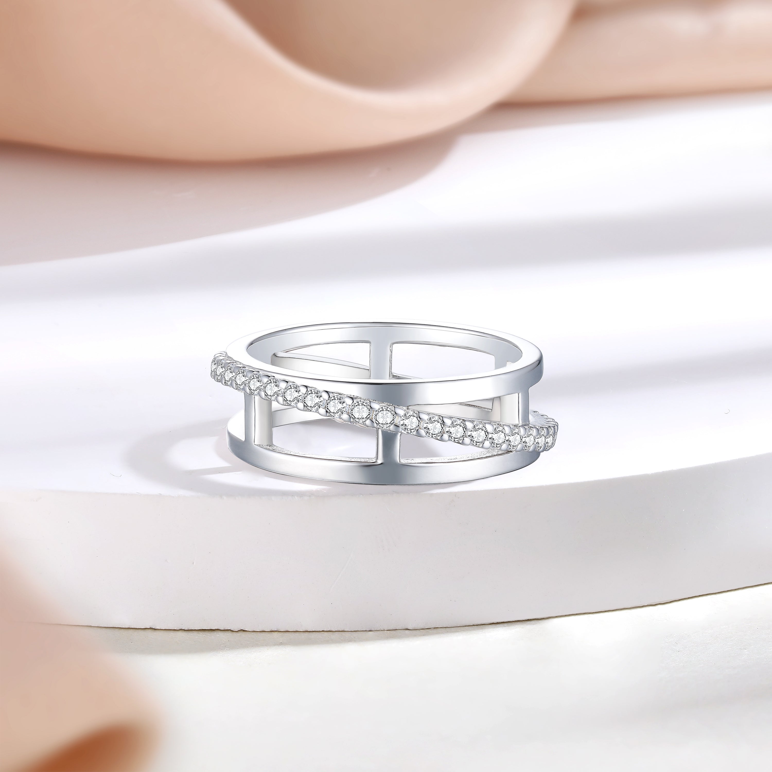 925 Sterling Silver Open Band Cz Ladies Eternity Ring