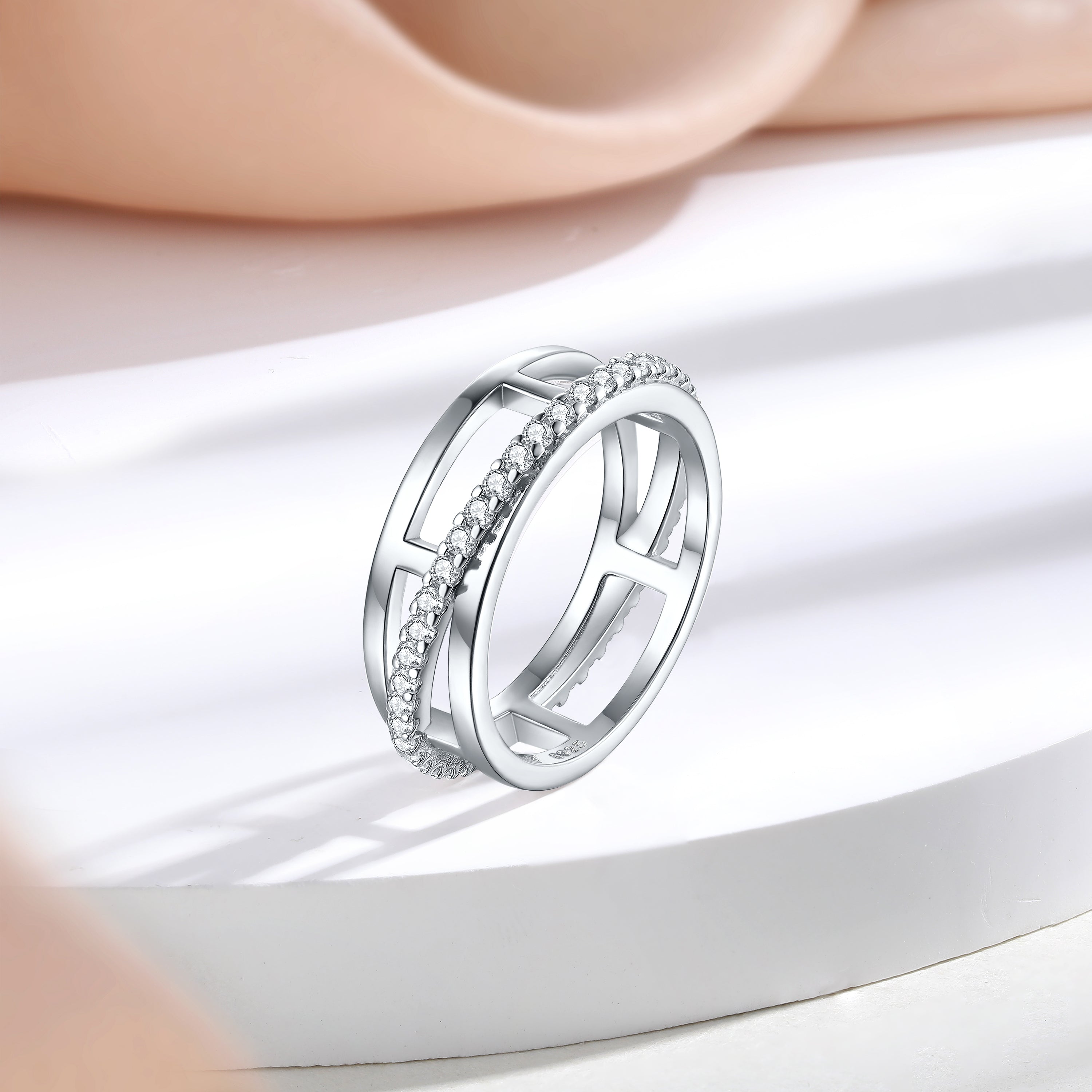 925 Sterling Silver Open Band Cz Ladies Eternity Ring