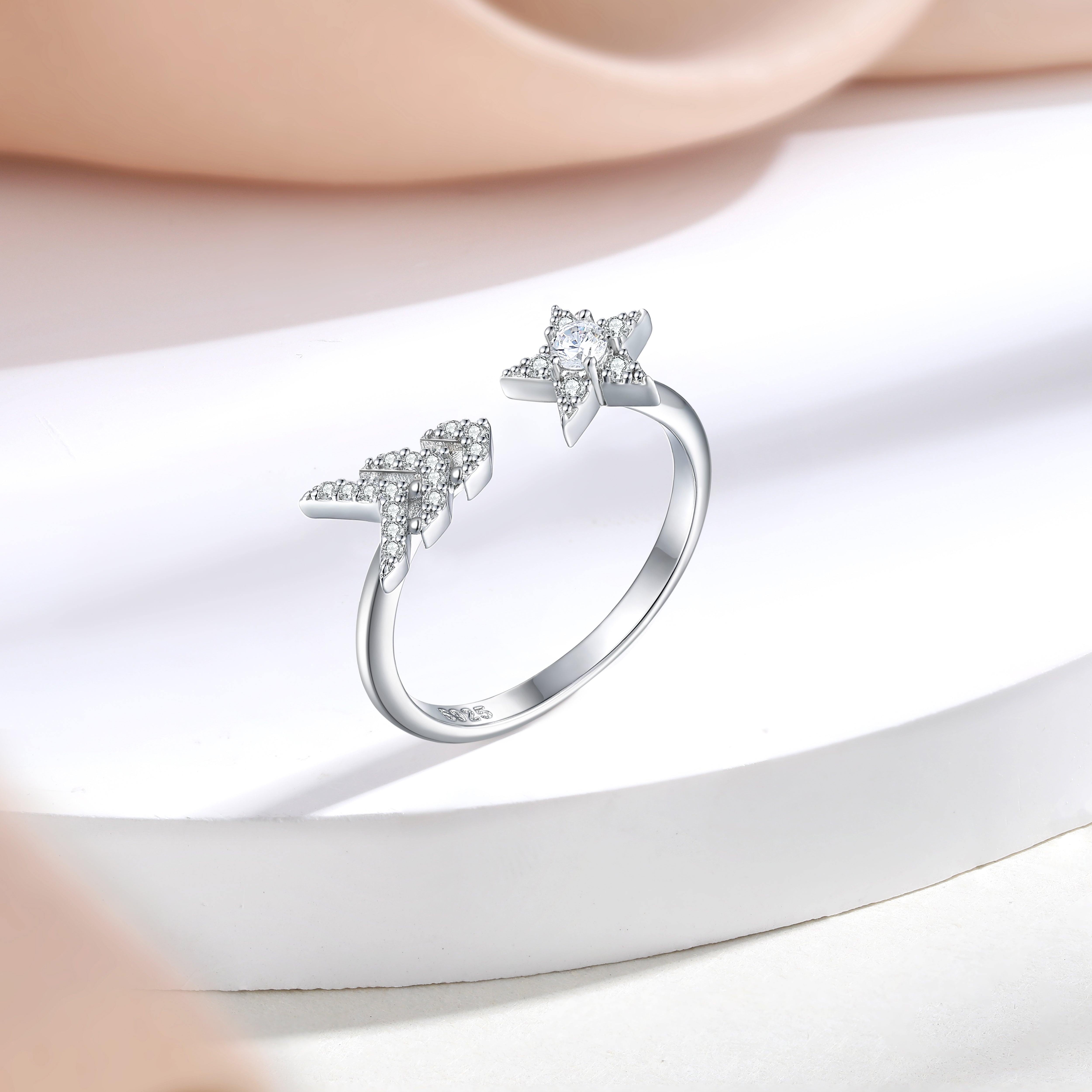 925 Sterling Silver Cz Shooting Star Open Ladies Ring