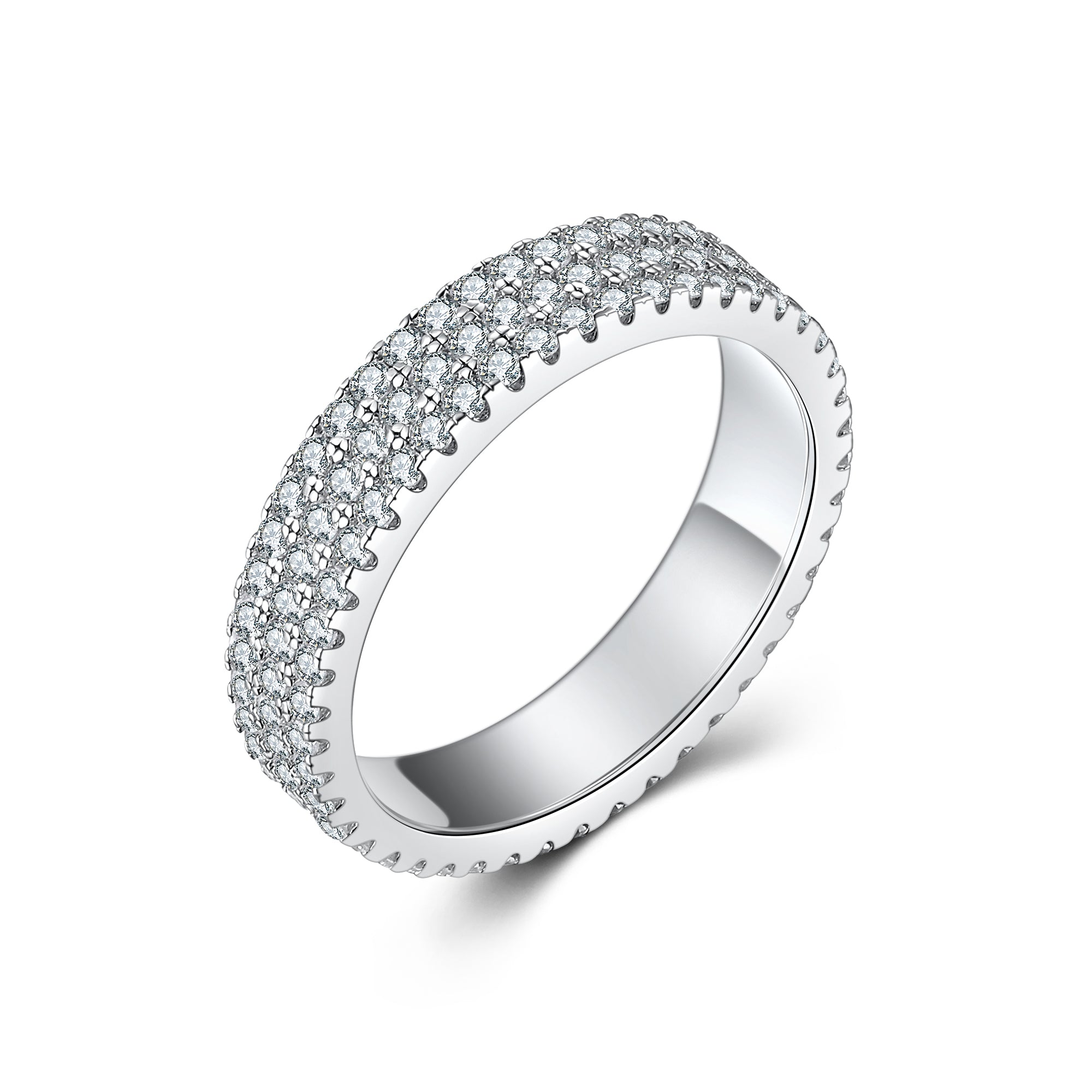 925 Sterling Silver Cz Triple Row Pave Set Ladies Full Eternity Ring