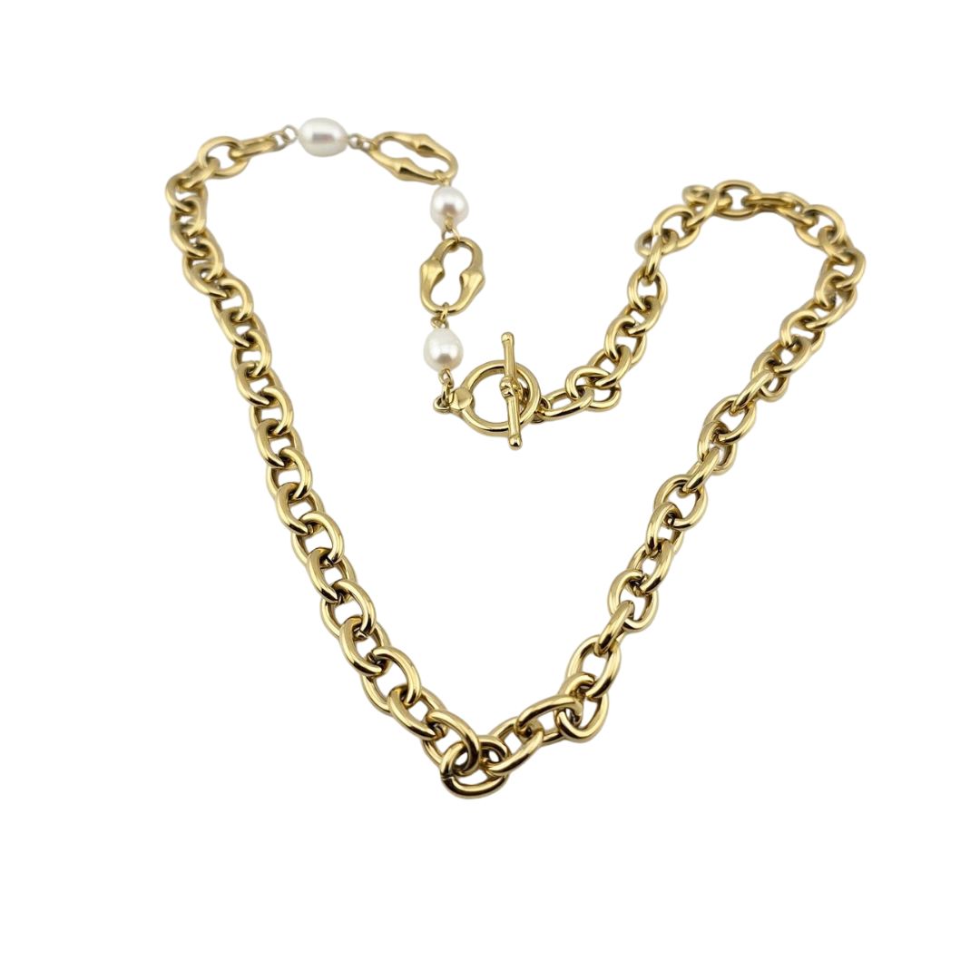 Pearl Chain Necklace – Gold-Tone Bamboo Link, 18-Inch