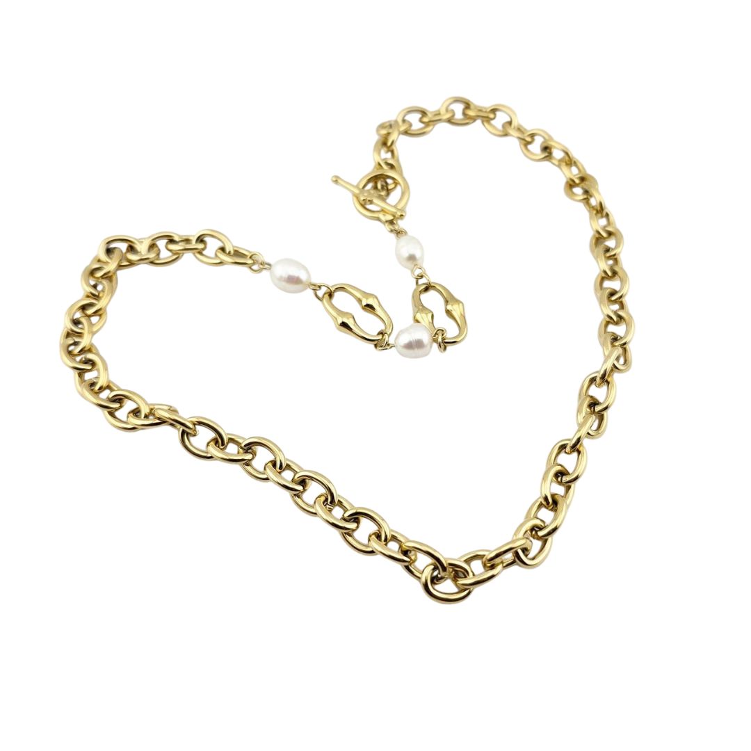 Pearl Chain Necklace – Gold-Tone Bamboo Link, 18-Inch
