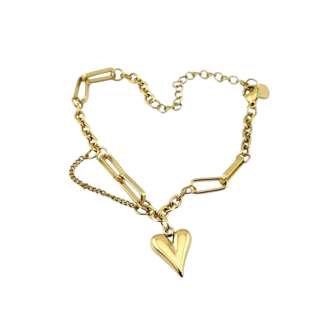 Heart Charm Bracelet – Gold-Tone Link, 7-Inch