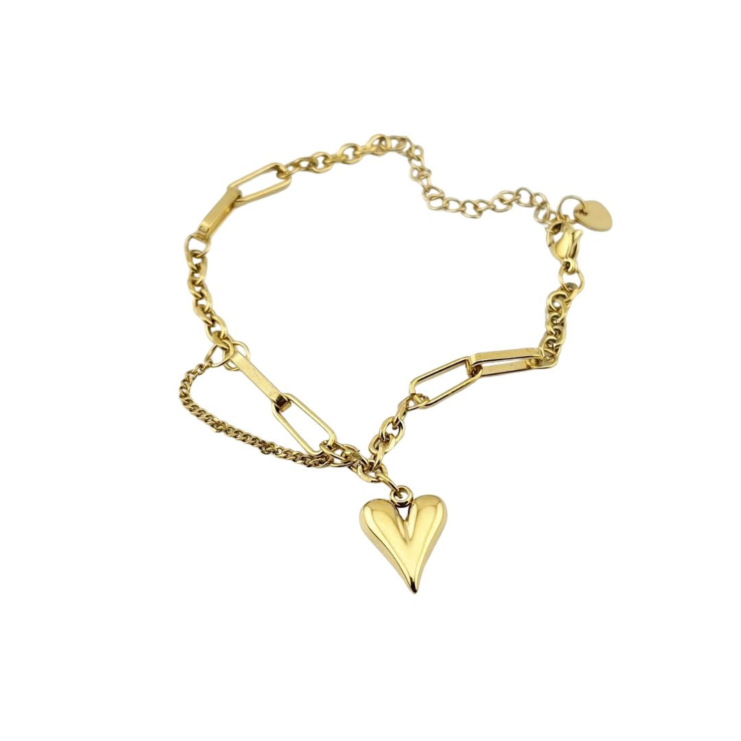 Heart Charm Bracelet – Gold-Tone Link, 7-Inch