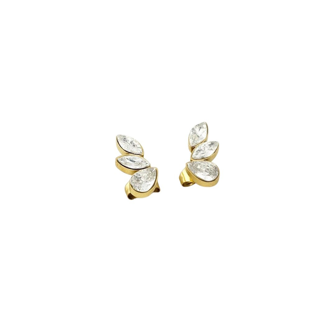 Cluster Studs – Gold-Tone Leaf Crystal Earrings