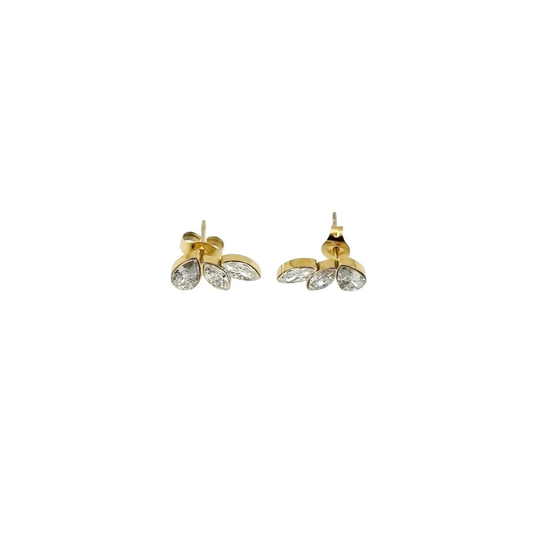 Cluster Studs – Gold-Tone Leaf Crystal Earrings