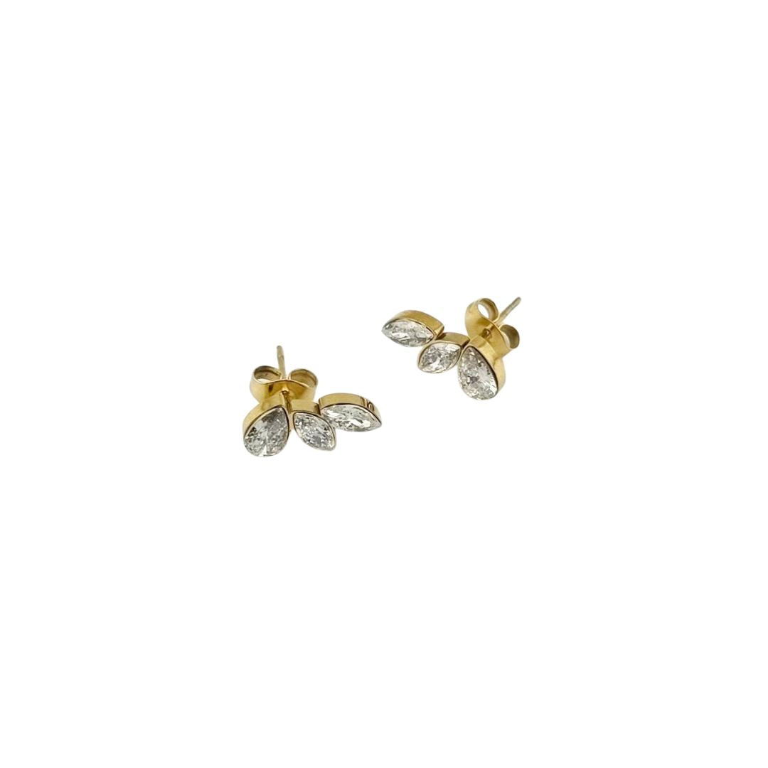 Cluster Studs – Gold-Tone Leaf Crystal Earrings