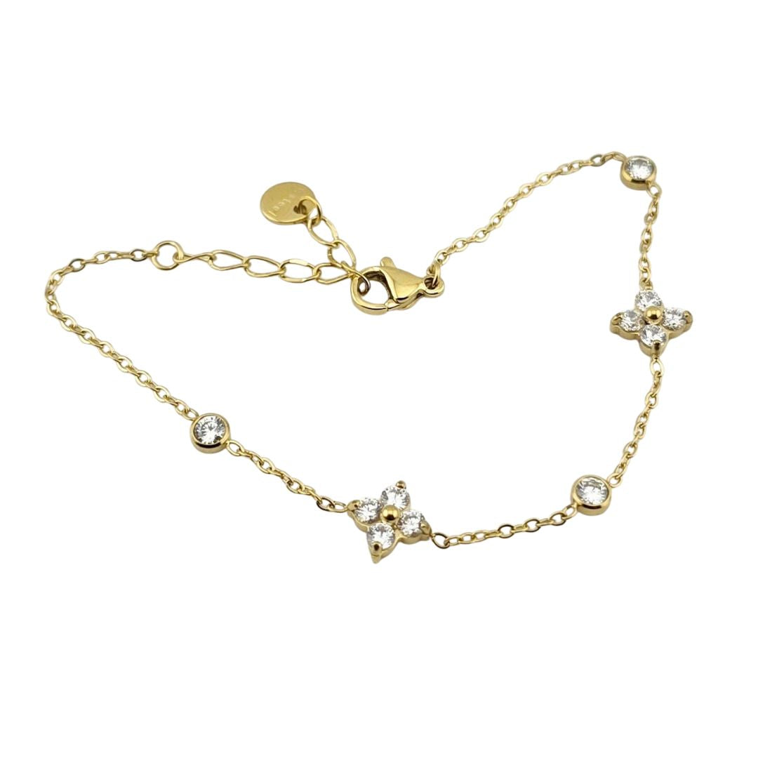 Gold-Tone Bracelet – Dainty Crystal Clover Charm