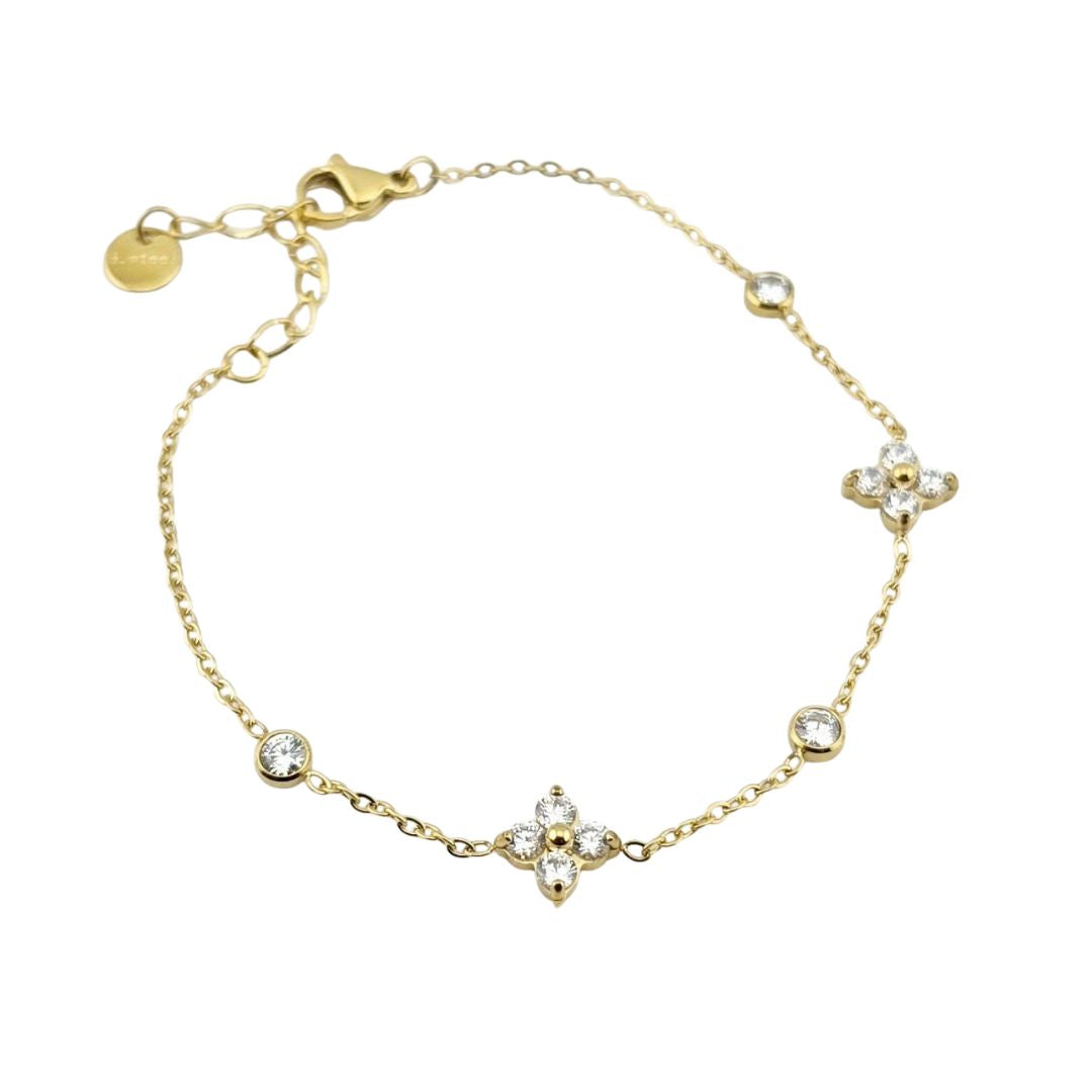 Gold-Tone Bracelet – Dainty Crystal Clover Charm