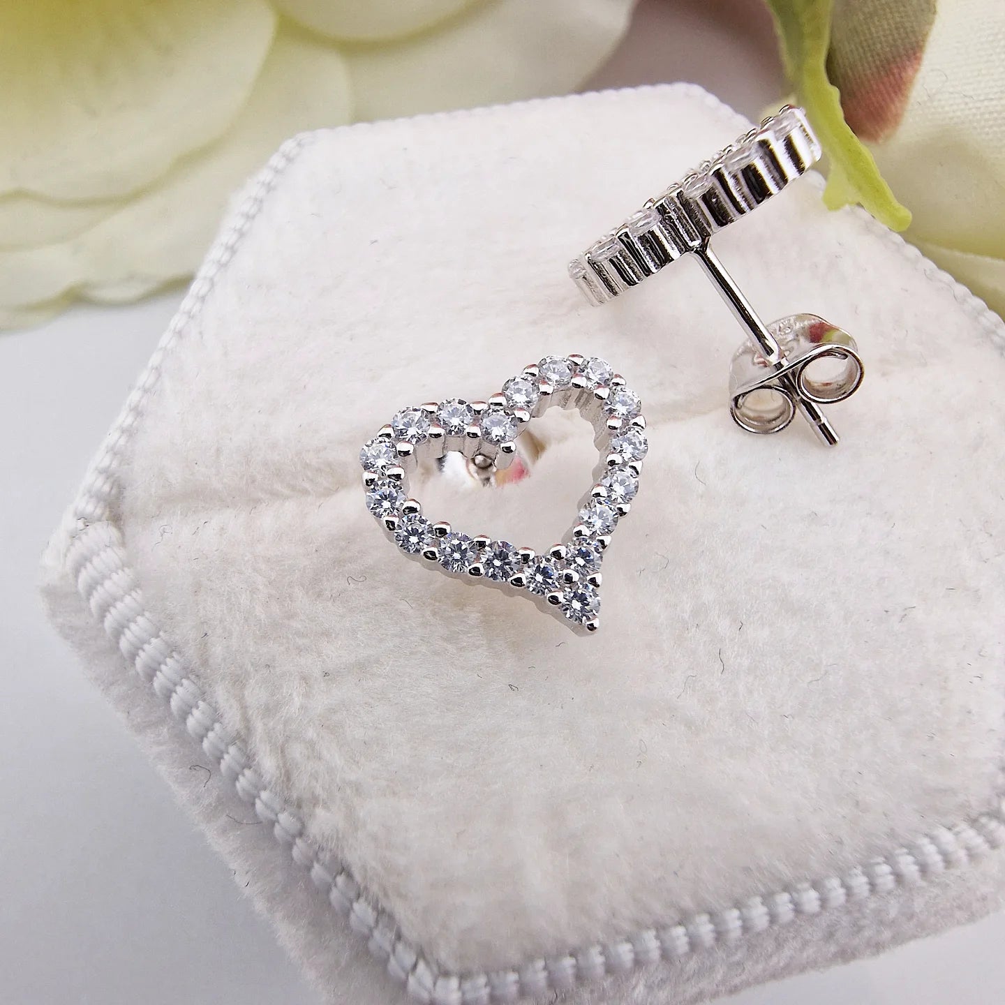 925 Sterling Silver CZ Heart Stud Earrings