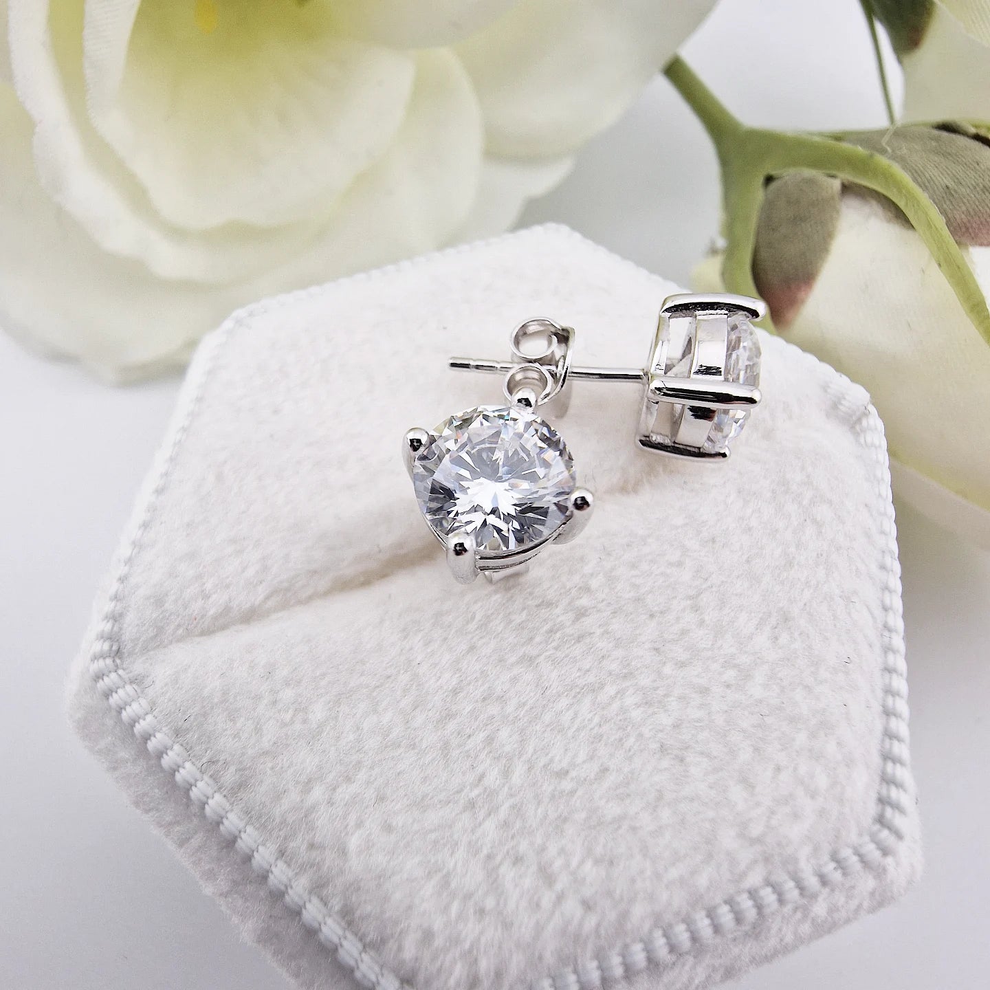 925 Sterling Silver 7mm Cz Classic Round Brilliant Ladies Stud Earrings